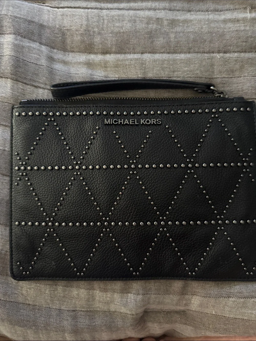 MICHAEL KORS Black Studded Leather Zip Wristlet